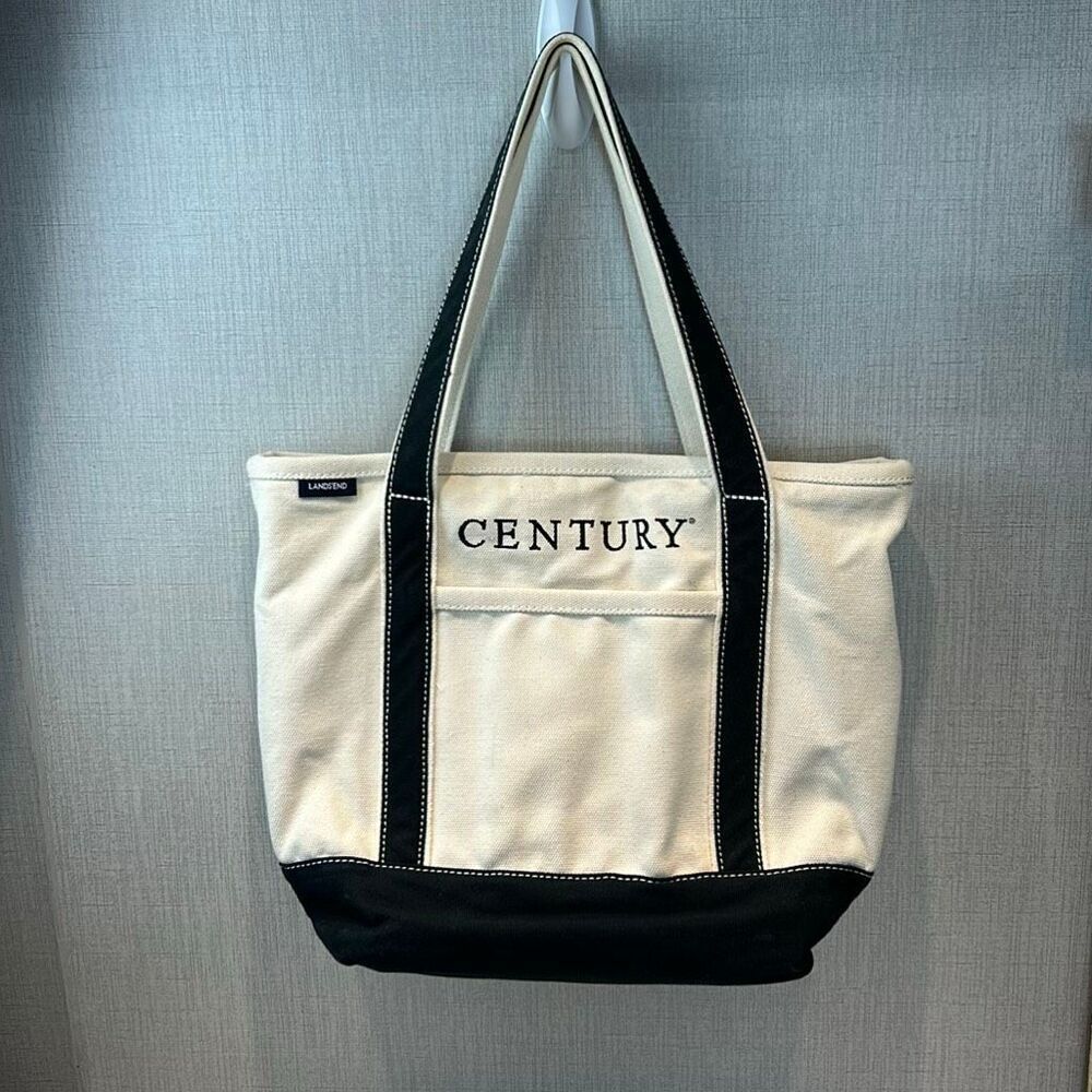 Lands’ End Canvas Tote Bag Medium Black Natural Anchor